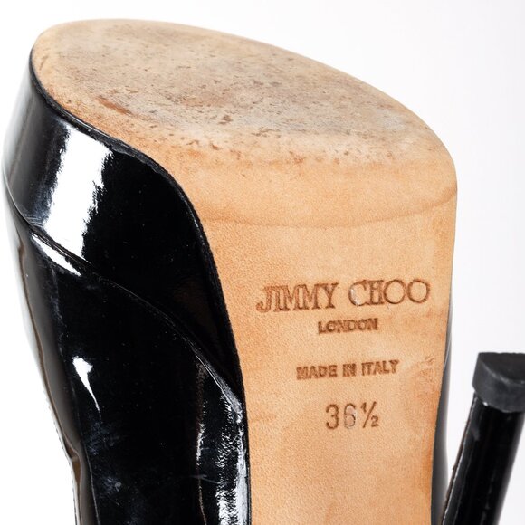 Jimmy Choo Black Patent Leather Peep Toe Platform Pumps - Picture 5 of 9